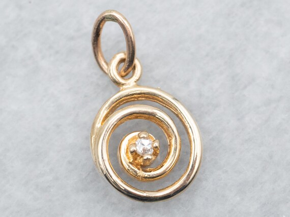 Yellow Gold Spiral Pendant with Diamond Accent, G… - image 1