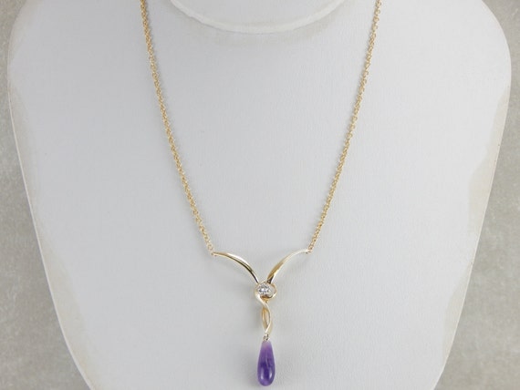 Amethyst and Diamond Drop Necklace QXMXHH-N - image 5