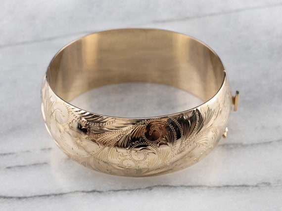 hypotheek Kwaadaardige tumor dat is alles Gegraveerde bloemen armband brede gouden armband vintage - Etsy Nederland