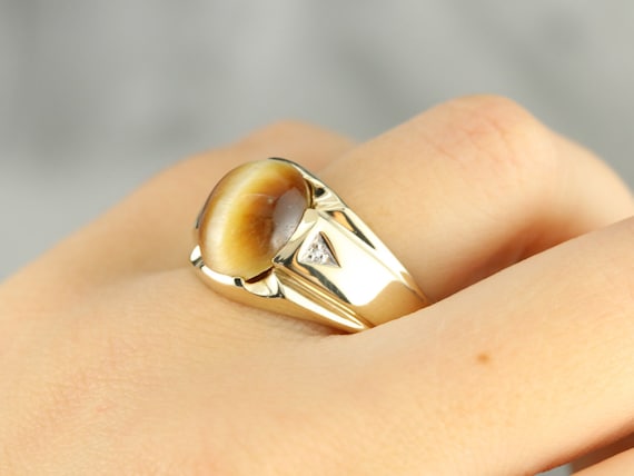 メンズ ミッドセンチュリー タイガーアイ リング、タイガーアイと