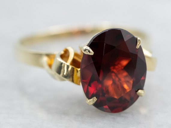 Garnet Gold Solitaire Ring, Yellow Gold Garnet Ri… - image 1