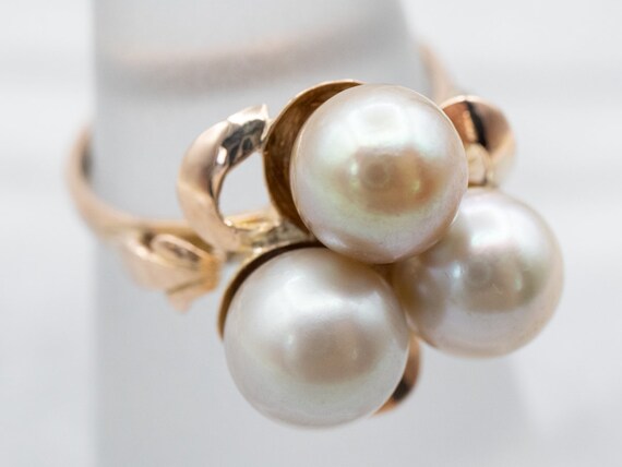 Vintage Pearl and Gold Cluster Cocktail Ring, Ros… - image 3