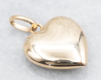 14K Yellow Gold Puffy Heart Charm Pendant