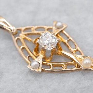 Buttercup Old Mine Cut Diamond Lavalier Pendant, Floral Diamond Pearl Pendant, Yellow Gold Diamond Pendant, Layering Pendant A27260