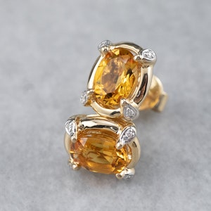 Citrine and Diamond Stud Earrings, Oval Citrine Stud Earrings, Yellow Gold Earrings, November Birthstone, Gemstone Stud Earrings JLNTVRXH image 2