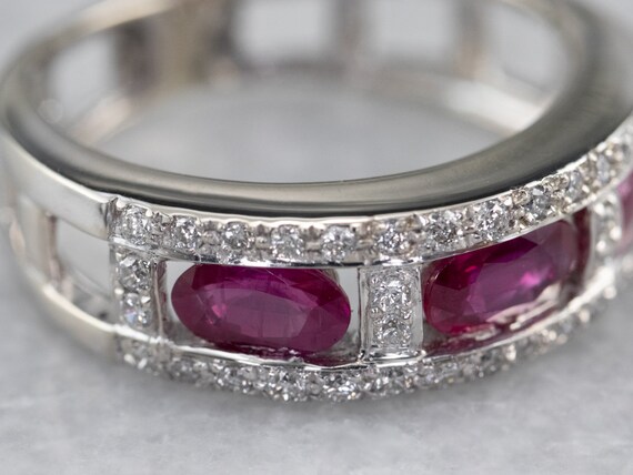 14K White Gold Ruby Diamond Band, Anniversary Ring - image 6