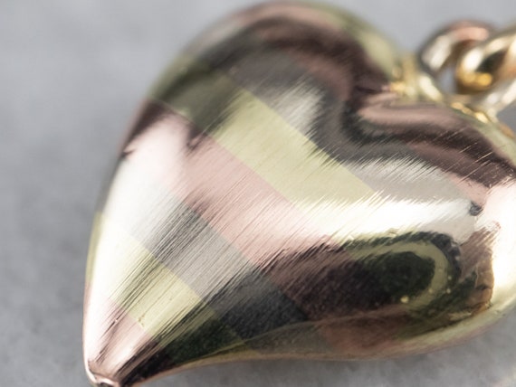 Striped Gold Heart Pendant, Puff Heart Charm, Rom… - image 5