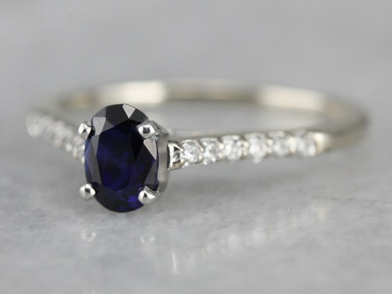 Sapphire and Diamond Ring, Sapphire Engagement Ri… - image 3
