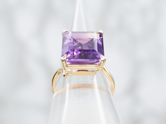 18K Gold Emerald Cut Amethyst Ring, February Birt… - image 3