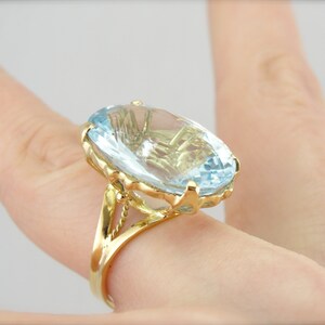 Large Aquamarine Gold Statement Ring, Pale Blue Aquamarine Cocktail Ring, Vintage Cocktail Ring, March Birthstone, ZT04TJ image 4