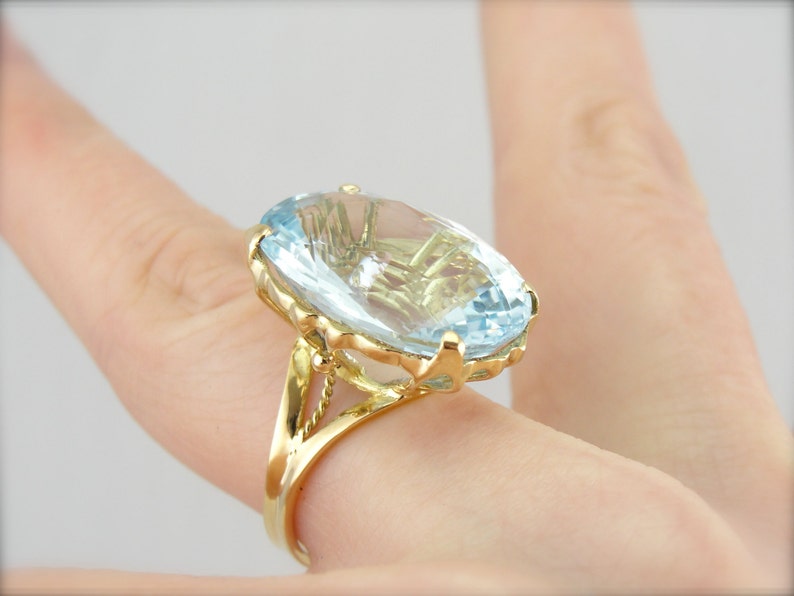 Large Aquamarine Gold Statement Ring Pale Blue Aquamarine Etsy Israel