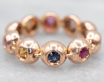 Rose Gold Multi Colored Sapphire Dome Ring, Sapphire Ring, Dome Ring, Multi Colored Sapphires, Anniversary Gift, Rose Gold Ring A26322