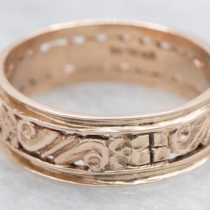 Lovely Pierced Filigree Floral Vintage Wedding Band, Rose Gold Floral Band, Stacking Band, Floral Wedding Band, Rose Gold Band A67823