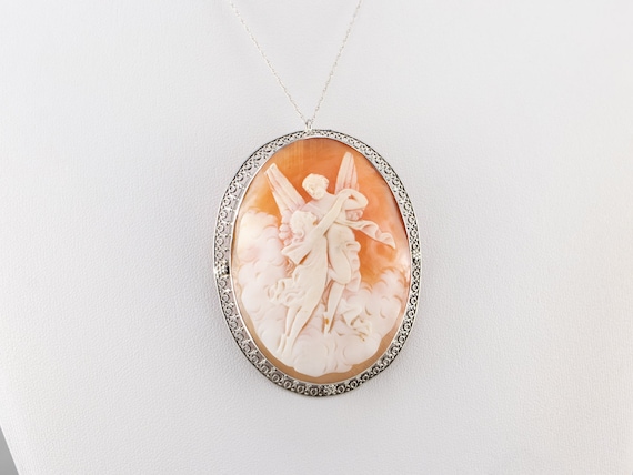 Cupid and Psyche Cameo Pin Pendant, Large Cameo P… - image 9