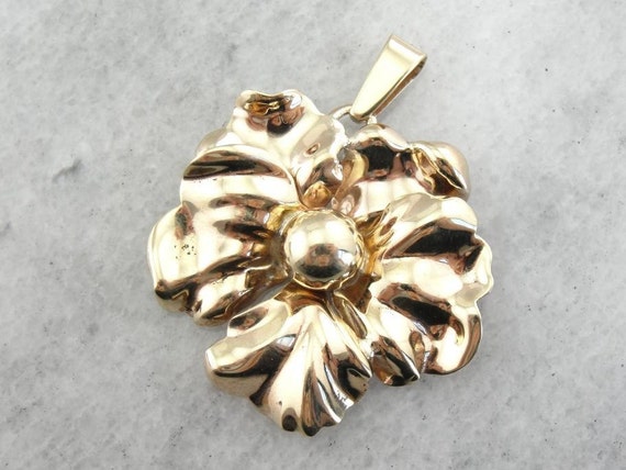 Vintage Mid Century Blossom Pendant In Yellow Gol… - image 1