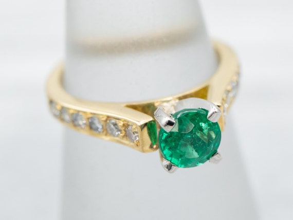 Traditional Emerald and Diamond Ring, Emerald Eng… - image 3