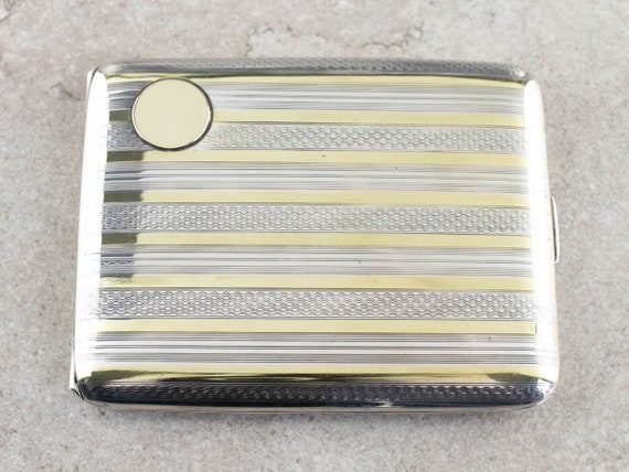Vintage Elgin Striped Cigarette Case, Gold and Si… - image 1