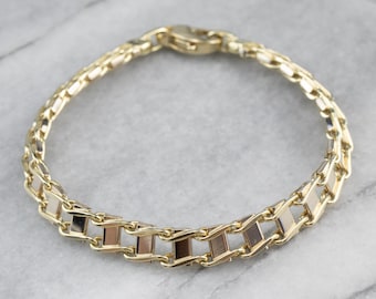 Vintage Italian Gold Link Bracelet, Layering Bracelet, Rectangle Link Bracelet, Gold Chain Link Bracelet, Yellow Gold Jewelry 12M2U14Q