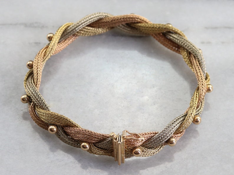 Woven Tricolor Gold Bracelet Braided Gold Bracelet Layering Etsy