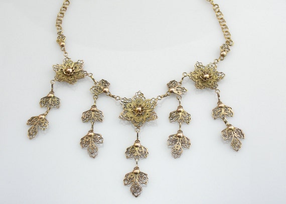 Filigree Fine Jewelry, Vintage Festoon Necklace, … - image 3