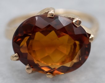 14K Gold Citrine Bypass Ring, Cocktail Ring, November Birthstone