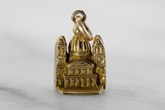 Antique 3D Vintage Cathedral Charm in Solid Gold … - image 3