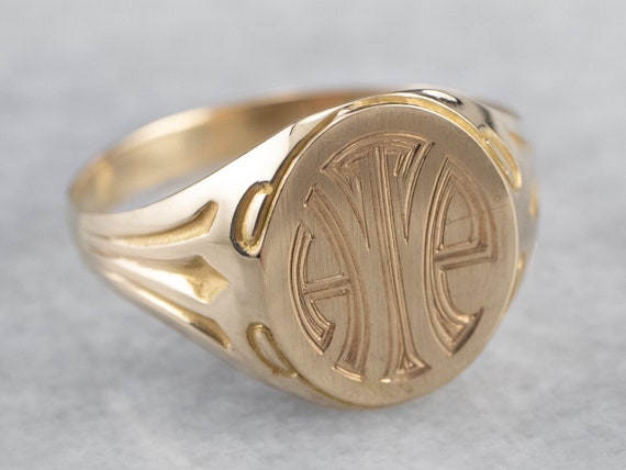 Art Deco Gold Signet Ring, Vintage Signet Ring, U… - image 1