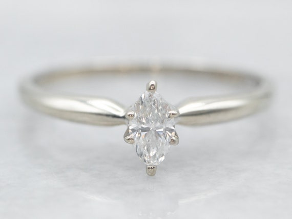 White Gold Marquise Cut Diamond Solitaire Engagem… - image 1