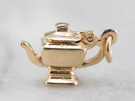 Little Gold Teapot Charm, Yellow Gold Charm, Teapo