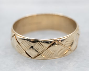 14K Yellow Gold Woven Pattern Band, Artcarved Unisex Ring, Size 9.25