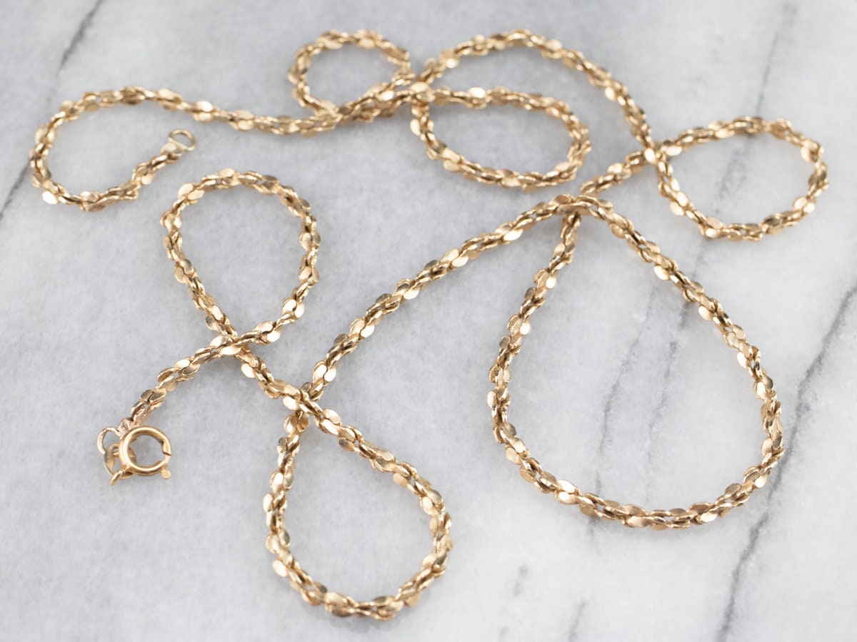 Twisting Gold Tinsel Chain, 14K Gold Chain, 26 Inch Gold