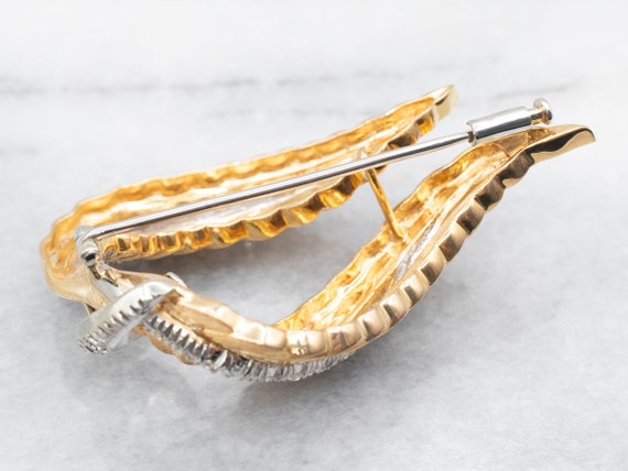 Two Tone Diamond Encrusted Feather Brooch, Yellow… - image 3