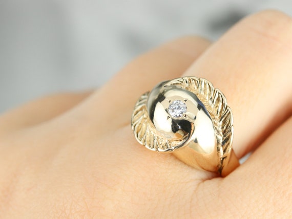 Diamond Solitaire Gold Ring, Feather Statement Ri… - image 7