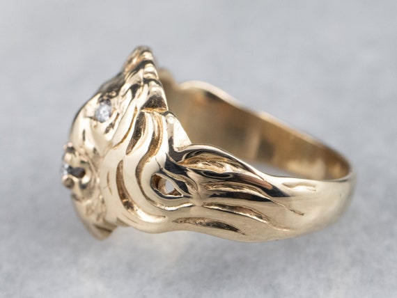 Gold Diamond Lion Head Ring, Yellow Gold Lion Rin… - image 4