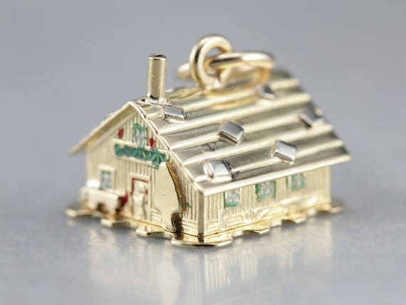 Vintage Enamel Charm, Gold House Charm, Charm Nec… - image 4