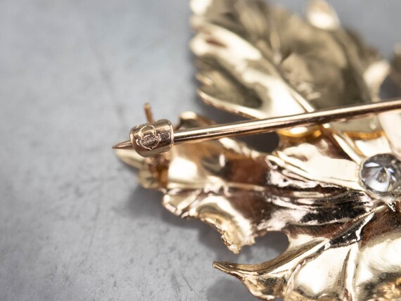 Gold Diamond Grape Leaf Brooch, Gold Leaf Pin, Di… - image 7