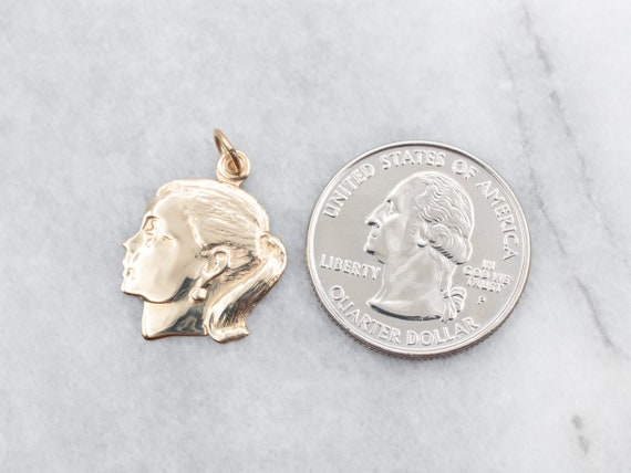 Young Lady in Profile Gold Pendant, 14K Gold Girl… - image 3