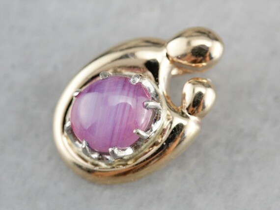 Pink Star Sapphire Pendant, Mother and Child Pendant, September Birthstone, Mother's Day Gift View 3