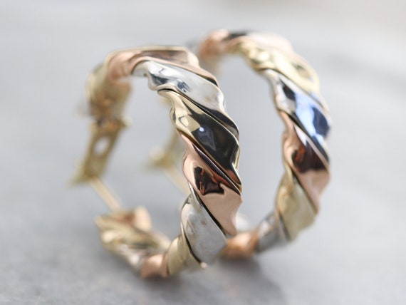 Tricolor Gold Twist Hoop Earrings, Mixed Metal Ho… - image 6