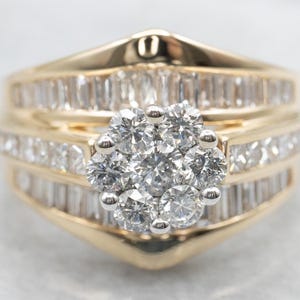 Stunning Gold Mixed-Cut Diamond Cluster Ring, Diamond Cluster Ring, Diamond Ring, Diamond Cluster Ring, Diamond Cocktail Ring A65596