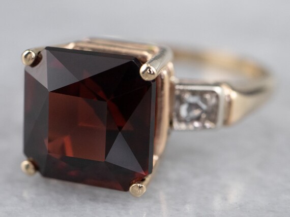 Vintage Garnet and Diamond Ring, Retro Era Garnet… - image 3