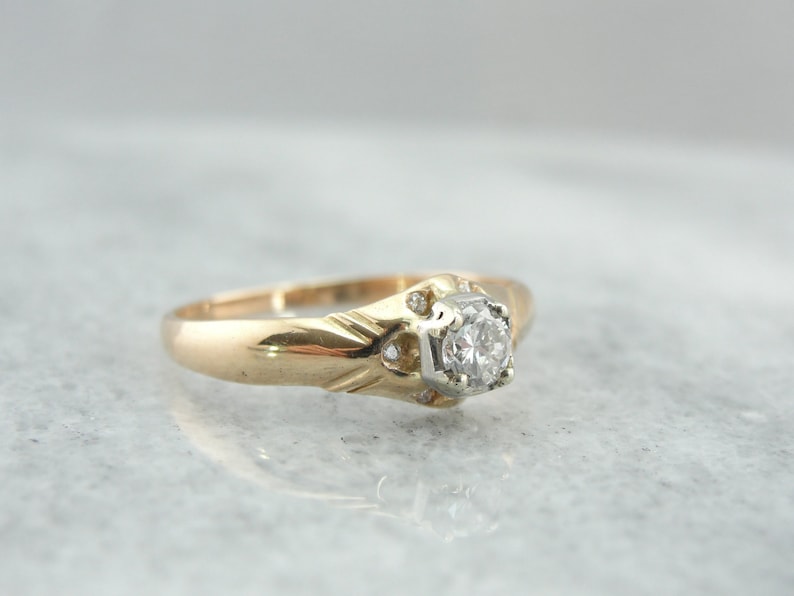 Victorian Gold Diamond Studded Belcher Engagement Ring Etsy