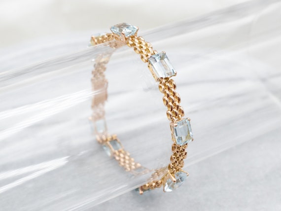 Aquamarine Gold Mesh Link Bracelet, Aquamarine Je… - image 5