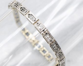 Art Deco Diamond Filigree Bracelet, Antique Platinum Link
