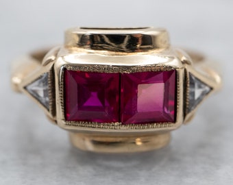 Vintage 10K Yellow Gold Synthetic Ruby Ring, Sz 6