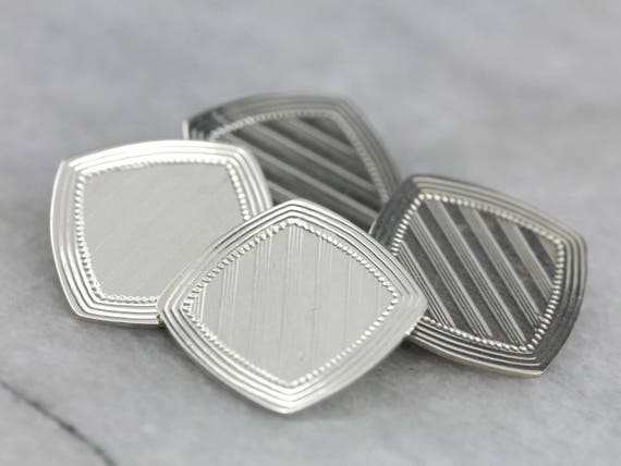 Boutons De Manchette (cufflinks) Vintage Art Déco En Or Blanc 14 Carats - Pour Homme - Occasion Très Bon état
