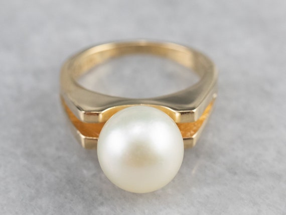 Vintage Pearl Solitaire Ring, Yellow Gold Pearl R… - image 2