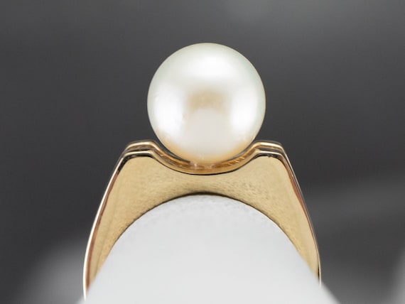 Vintage Pearl Solitaire Ring, Yellow Gold Pearl R… - image 9