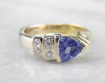 Modernist Tanzanite Diamond Ring, Two Tone Gold Ring, Multi Stone Ring, December Birthstone, ZQK5F80W