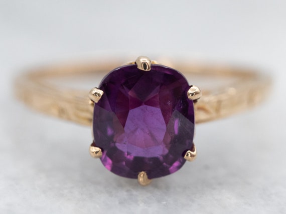 Dark Purple Sapphire Solitaire Ring, Yellow Gold … - image 1